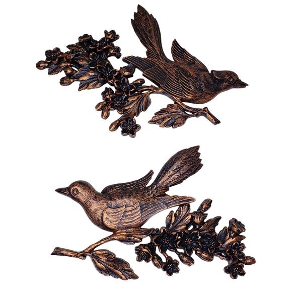 Vtg. Coppercraft Guild MID-CENTURY Bird on A Branch Wall Decor/Hanging Set of 2 - Picture 1 of 10